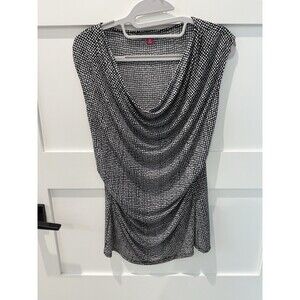 Vince Camuto Womens Top Medium Black White Dot  Office Casual Spotted. Exc